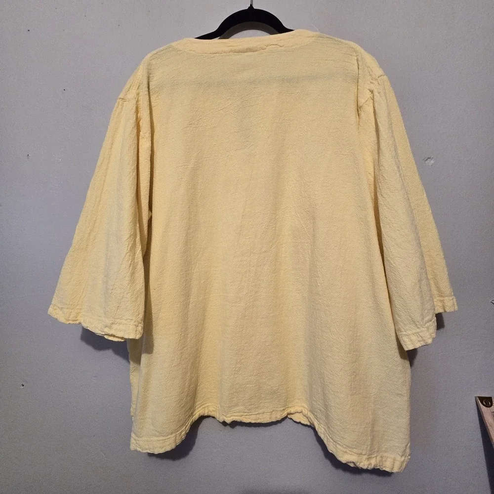 Cottonseed 100%‎ Cotton Lace Up Tunic Top Womens XXL Yellow USA Peasant Medieval